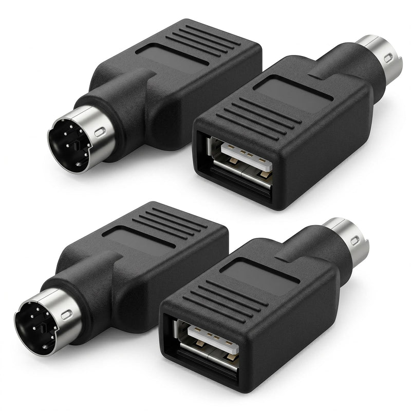 4-Pack PS/2 to USB Adapter, Black Male to Female Keyboard Adapters | PS2 Converter USB A Plug Replacement for Keyboard Mouse Desktop PC Laptop Notebook