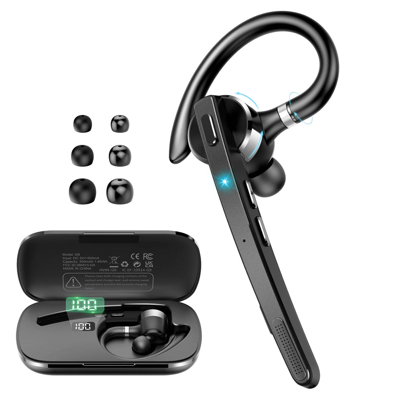 2026 Bluetooth Headset, Wireless Bluetooth 5.3 Earpiece, 90Hrs Single-Ear Headset with APTX HD Audio & Mute Button, Dual Noise Cancelling Mics, Hands Free Headphone for Trucker, Business, Gym, Grey Gray