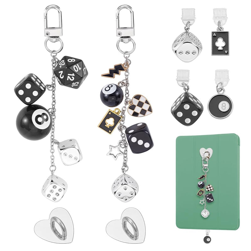 5pcs Charm Chains for E-Reader with USB C Dust Plug Cute Phone Keychain Charms Accessories for Readers Booklovers Compatible with E-Reader Tablet Phone Case Decor 8 Ball & Dice