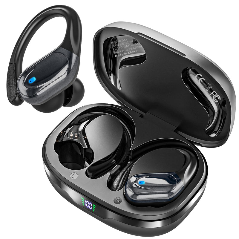 HAOYUYAN Wireless Earbuds, Sports Bluetooth Headphones, Noise Canceling Ear Buds with 80hr Playtime, LED Power Display, IPX7 Waterproof Earphones for Gym/Workout Black