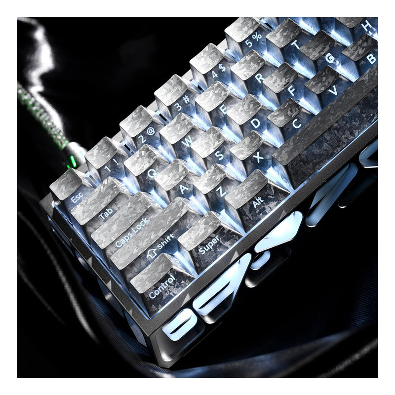 OHY XVX Silver Shine Through Keycaps,Cherry Profile Forged Carbon Side Printed 119-Key Keycaps for MX Switch ANSI Keyboard Sliver