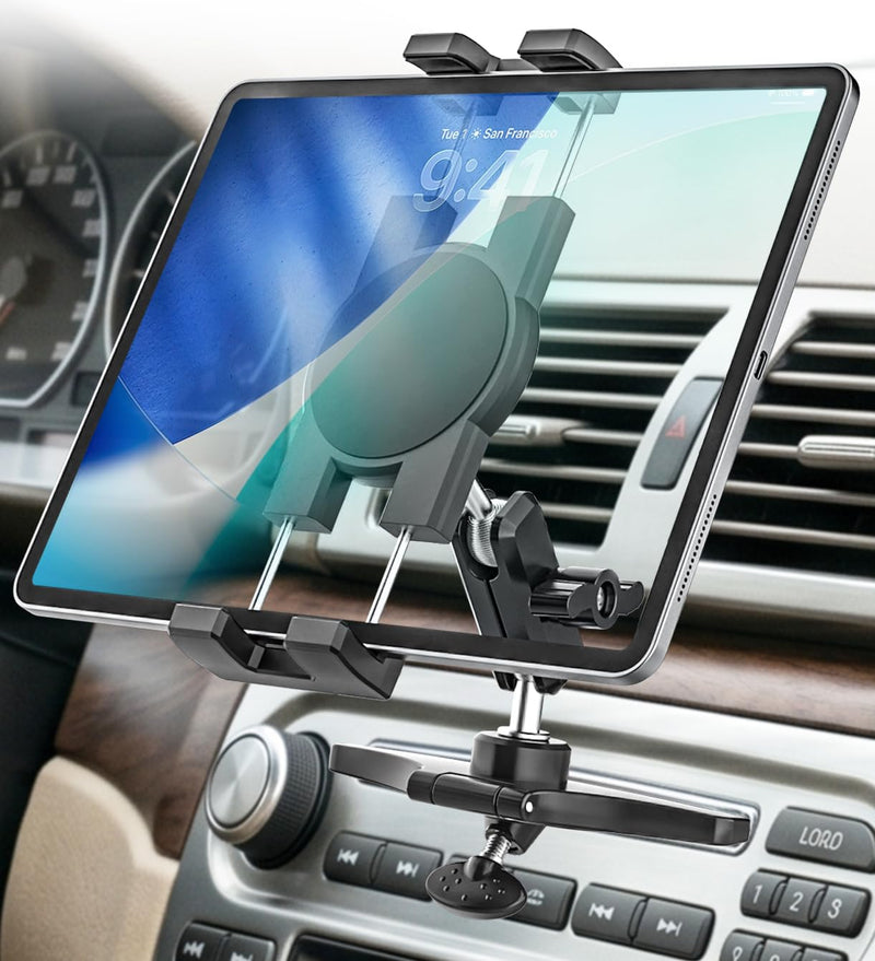 GDZN Car CD Slot Tablet Mount for 4.7"-13" iPad & Phone, Sturdy Metal Arm | Ultra Durable Anti-Shake CD Player Holder, Safe Unobstructed View, 360° Rotation Universal Cradle with Soft Silicone Pads