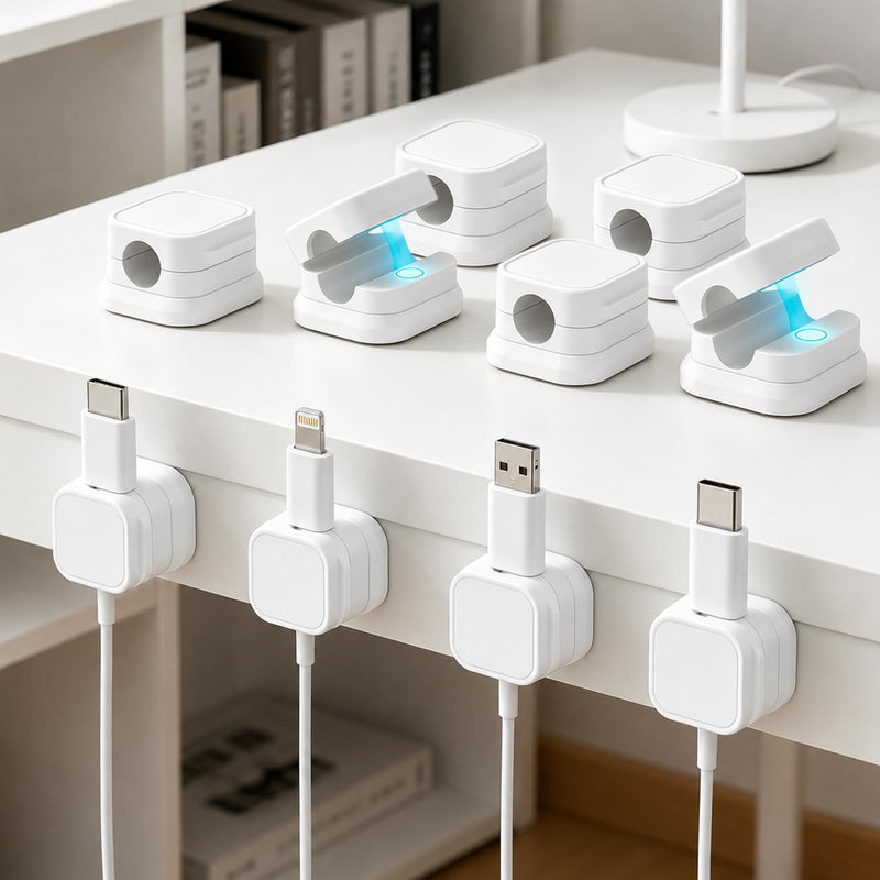 10 Pack Cord Organizer Clips, Desk Cable Holder for USB, Charging, Data and Phone Cables, Rotatable Clip Adhesive Wire Management for Office, Home, Nightstand 10 Pack white
