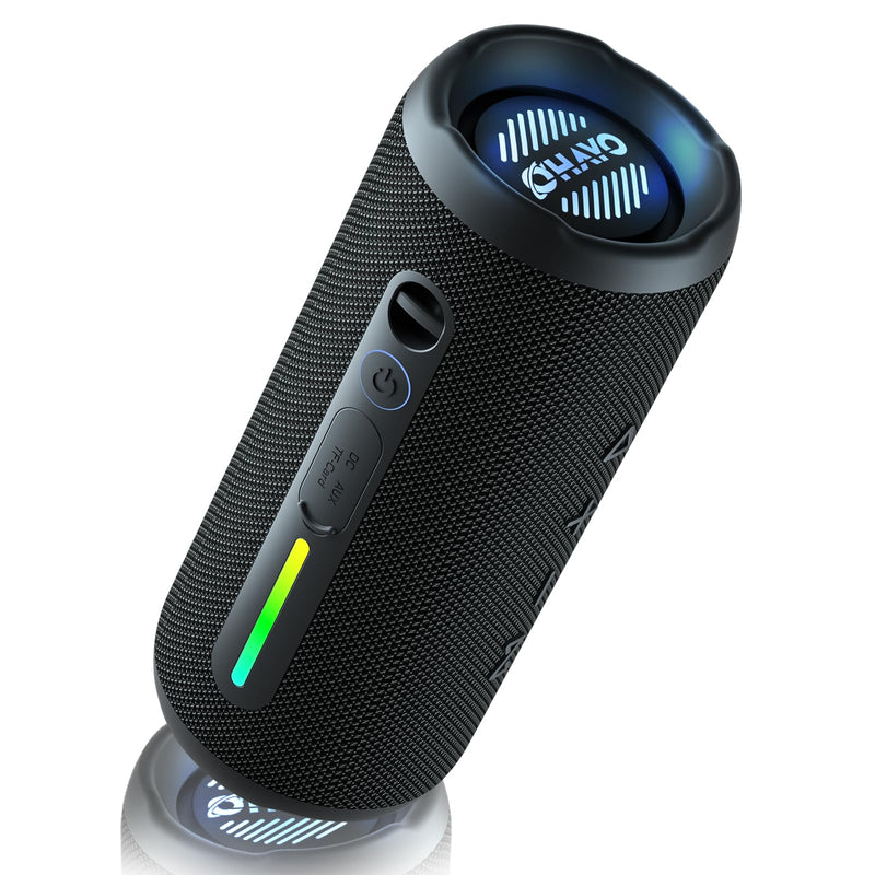 OHAYO Portable Bluetooth Speaker, IPX7 Waterproof, 24W Stereo, LED Lights | IPX7 waterproof, 30H playtime, TWS pairing, RGB lights, Bluetooth 5.3 - pool, beach, camping, shower Black