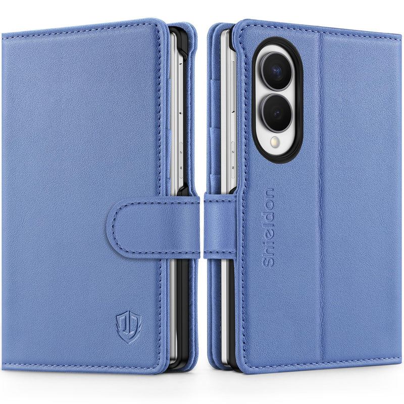 SHIELDON Genuine Leather Case Wallet for Galaxy Z Fold8, Wisteria Purple | RFID Blocking, Credit Card Holder, Magnetic Closure, Viewing Stand, Folio Design, Shockproof Phone Cover