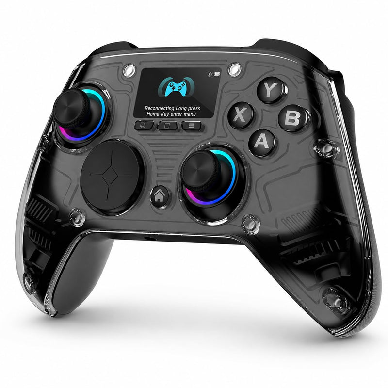 AOC PC Controller with Interactive Screen, Hall Effect Sticks & Triggers | for PC/Switch/Switch 2/PS4/iOS/Android/Steam Deck, BT/2.4G/Wired, Screen Setup,No-Drift Hall Joysticks, Macro,RGB, Up to 18H Black