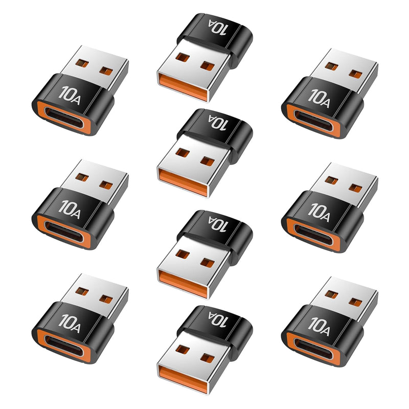 10A USB to USB C Adapter(10 Pack),USBC Female to USBA Male Adapter | USBC to USB Adapter,for iPhone17 16 Pro Max,MacBook,Notebook,Tablet,Car,Galaxy S25 S24,iPad 10 Air 4 5