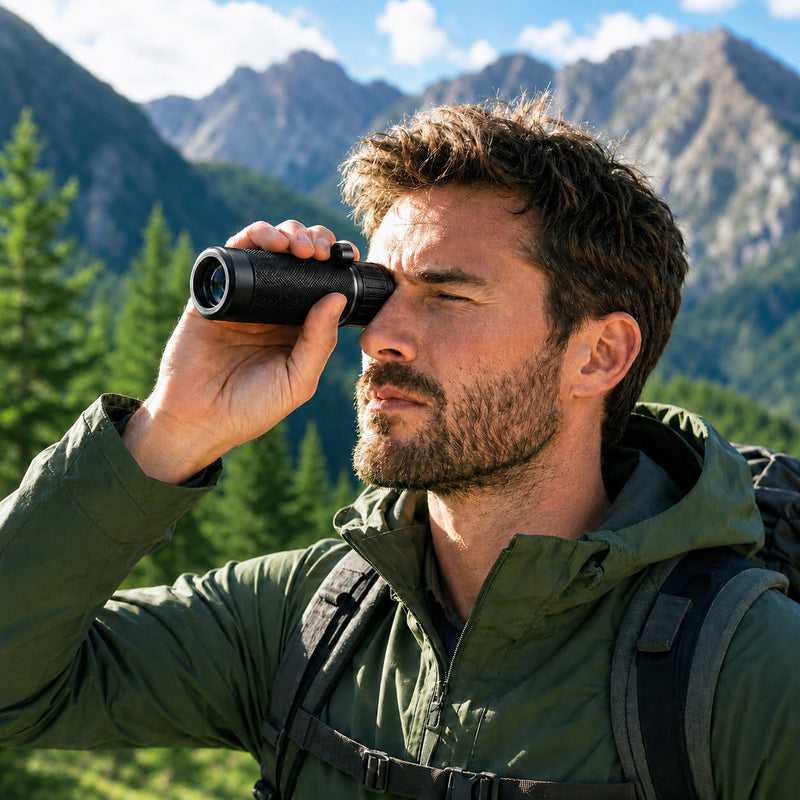 8x21 Mini Monocular Telescope for Camping Hiking Stargazing Travel | 8x21 Compact View, Adjustable Focus, FMC Coated Optics, Waterproof, Non-Slip Grip, Wrist Strap, Pocket Size Silver