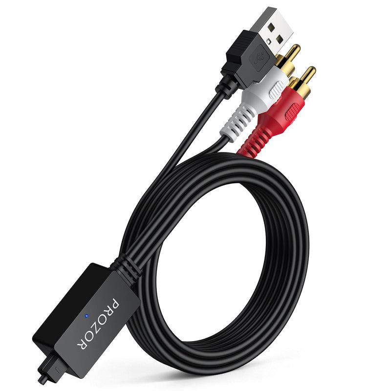 PROZOR 192kHz Optical to RCA Male Converter 6ft Cable | Built-in Audio Amplifier Chip Digital to Analog Audio Converter DAC Digital Audio Converter for HDTV Amp Blu-Ray DVD PS3 PS4