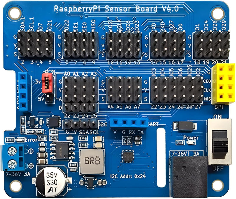 8-Ch ADC IO HAT for Raspberry Pi, Sensor Expansion Board, 7-36V Input, Sensor Expansion Board, Switchable 3.3V/5V, GPIO Shield Breakout Module for 2B, 3B, 3B+, 4B, 5, Zero, Zero W, Zero WH