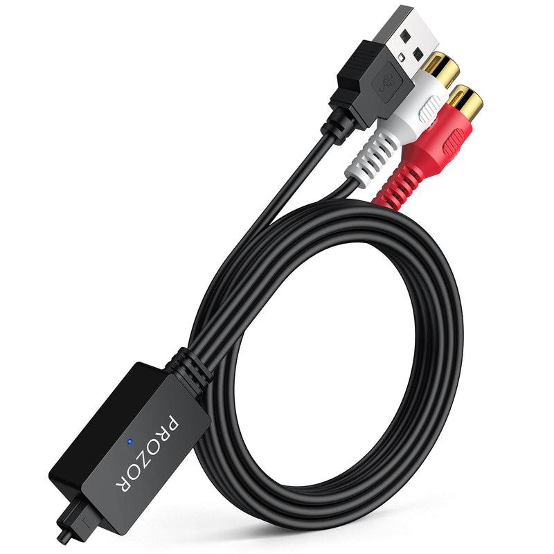 PROZOR 192kHz Optical to RCA Female Converter 2ft Cable | Built-in Audio Amplifier Chip Digital to Analog Audio Converter DAC Digital Audio Converter for HDTV Amp Blu-Ray DVD PS3 PS4