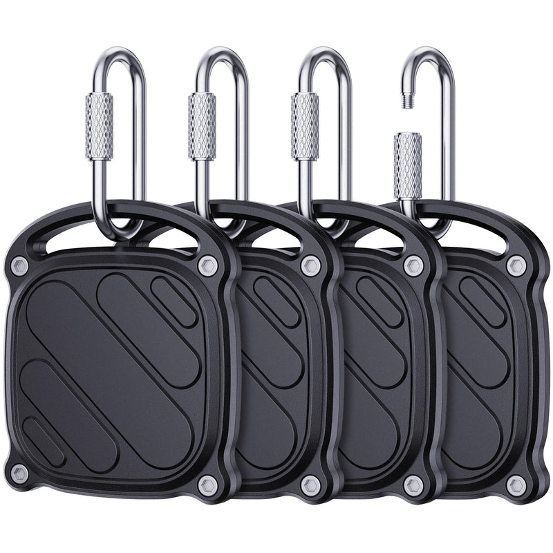 DDJ 4 Pack for Life360 Tile Mate 2024 Tracker Case, IPX8 Waterproof Protective Holder, Heavy Duty Anti-Loss Screw Lock Cover with Metal Carabiner for Keys, Luggage, Backpack & Pet Collar, Black Black x4