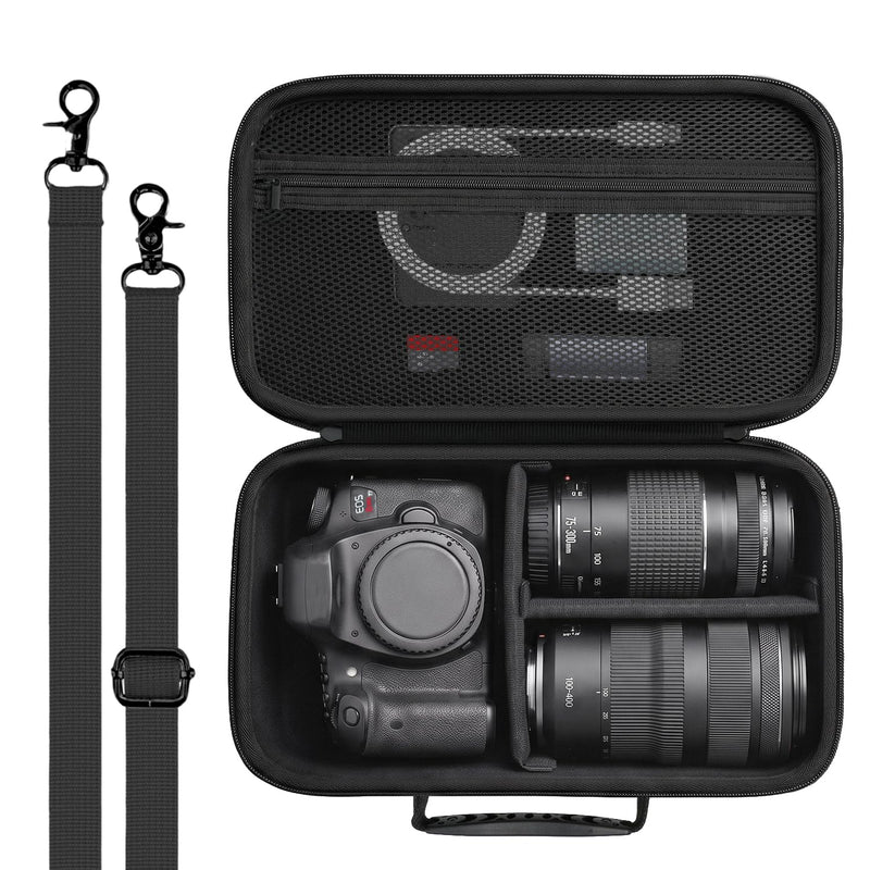 Camera Case for Canon EOS T7/T100/T6/R50/R100/R5/R7/R8/R6 Mark II,SL3 | Travel Protective Carrying Case Fits Camera And Standard Lens, Accessory Pocket For Portable Photography Use. Black