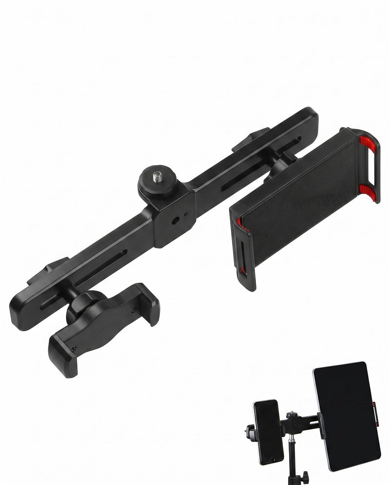 Dual Phone and Tablet Mount Adapter, 1 Set (H101 Bracket + B2 + F1 Clips), 360° Rotating Tripod Holder, Cold Shoe Mount for 1/4" Screws, Delivers Rock-Solid Stability for Hands-Free Vlogs