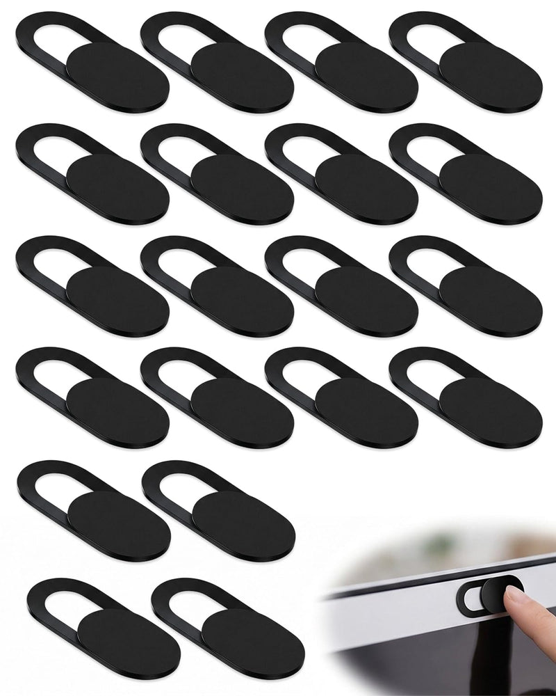Laptop Camera Cover Sliders, 20-Pack Black, Ultra-Thin 0.022in Slide Blocker, Instantly Blocks Hackers During Private Video Calls & Remote Work