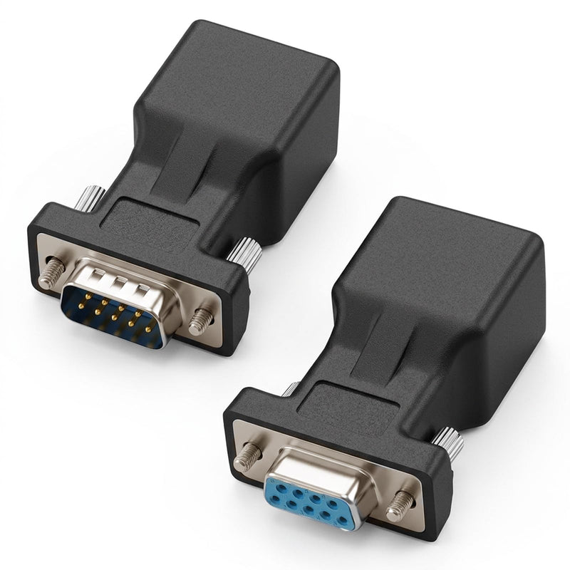 DB9 to RJ45 Serial Adapter, RS232 Female and Male to RJ45 Female Ethernet Converter, Compatible with 9 Pin RS-232 Devices, 2 Pack