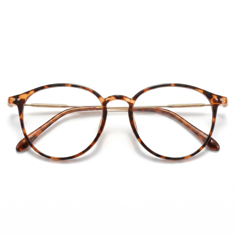 Shiratori Retro Round Blue Light Blocking Glasses for Women Men, Lightweight Metal Temple Eyeglasses Tortoiseshell Clear