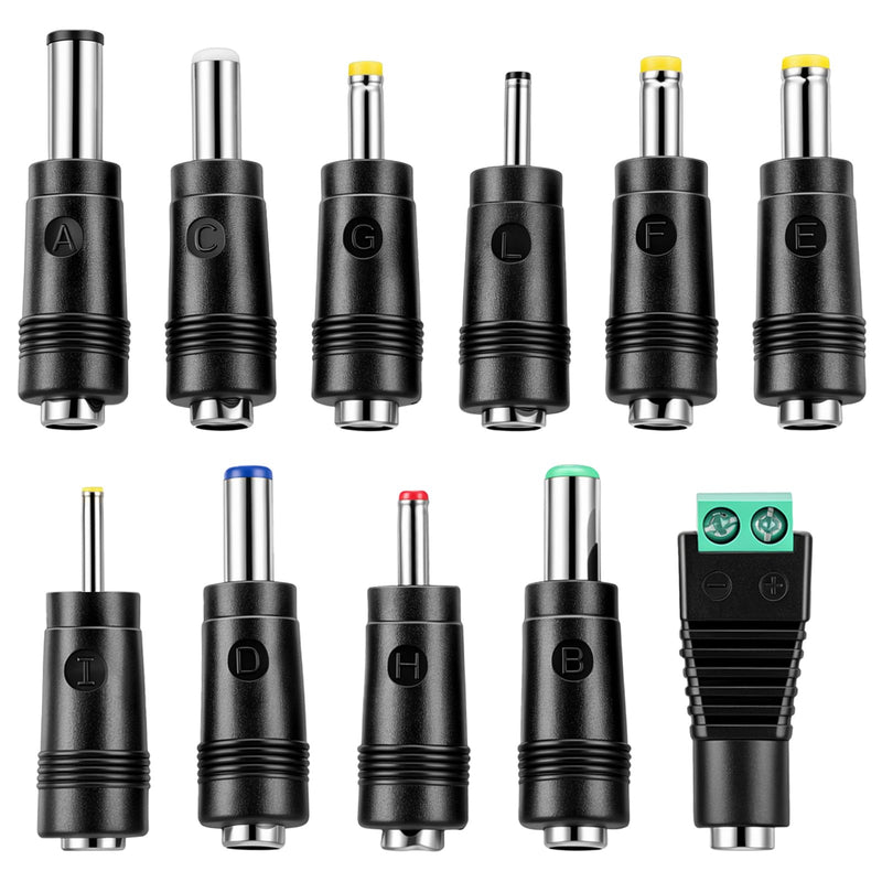 11Pcs DC Adapter Plug Kit, Universal 5.5mm x 2.1mm AC Cord Connector | Power Supply Plug Jack Tips Charger Adapters Set for LED Strip, Laptop, Router, Camera, Bluetooth Speaker& More