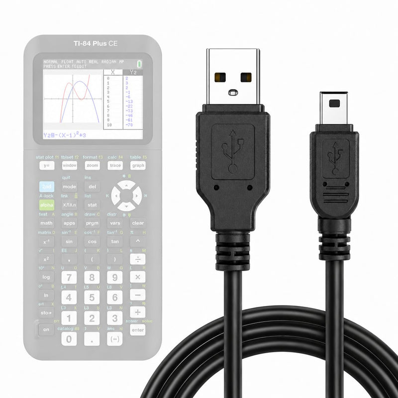 TI-84 Plus CE Charger Cable, USB-A to Mini USB Charge & Sync | Reliable USB-A to Mini USB Charge & Sync cable for TI-84 Plus CE calculators.