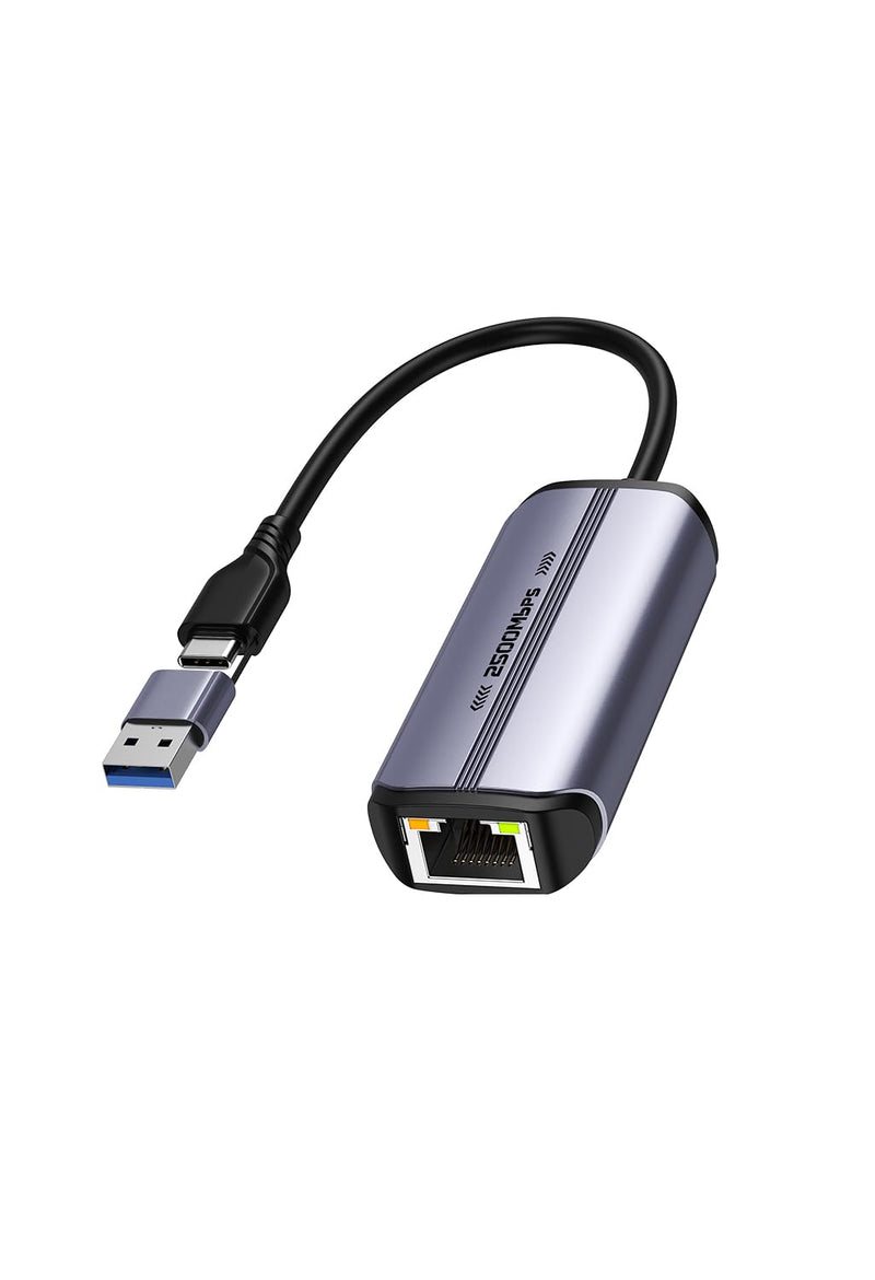 2.5Gb USB to Ethernet Adapter, USB-A/USB-C Ethernet Adapter for Laptop | 2500Mbps Speed | Plug and Play | USB 3.0 & USB-C to RJ45 | RTL8156B Chipset | NAS, MacBook, PC Compatible | Windows Mac Linux