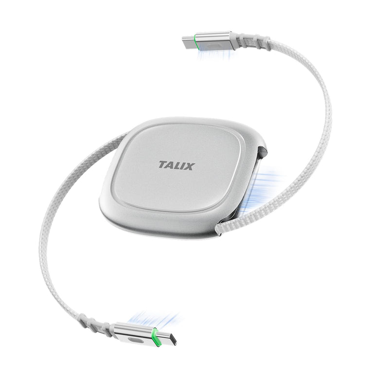 TALIX 240W Retractable USB C to USB C Cable, PD 3.2 Fast Charging-4.92FT | Mag Snap Storage, E-Marker Chip, Anti-Tangle Retractable Cord for Travel, MacBook, iPhone 17, Samsung S25 4.92 Feet