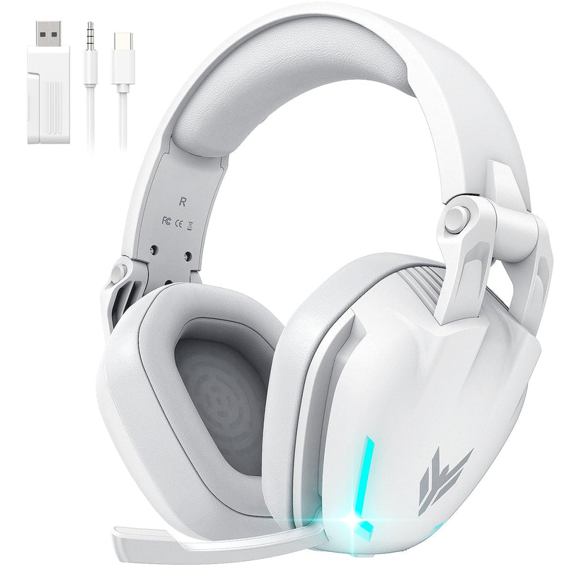 BENGOO G1 60H Wireless Gaming Headset with RGB Lights & Mic for PS5 PS4 PC | 7.1 Surround Sound, 2.4GHz USB/Type-C & Bluetooth 5.4, Noise Canceling Flip Microphone, Foldable Design for Switch Mac White