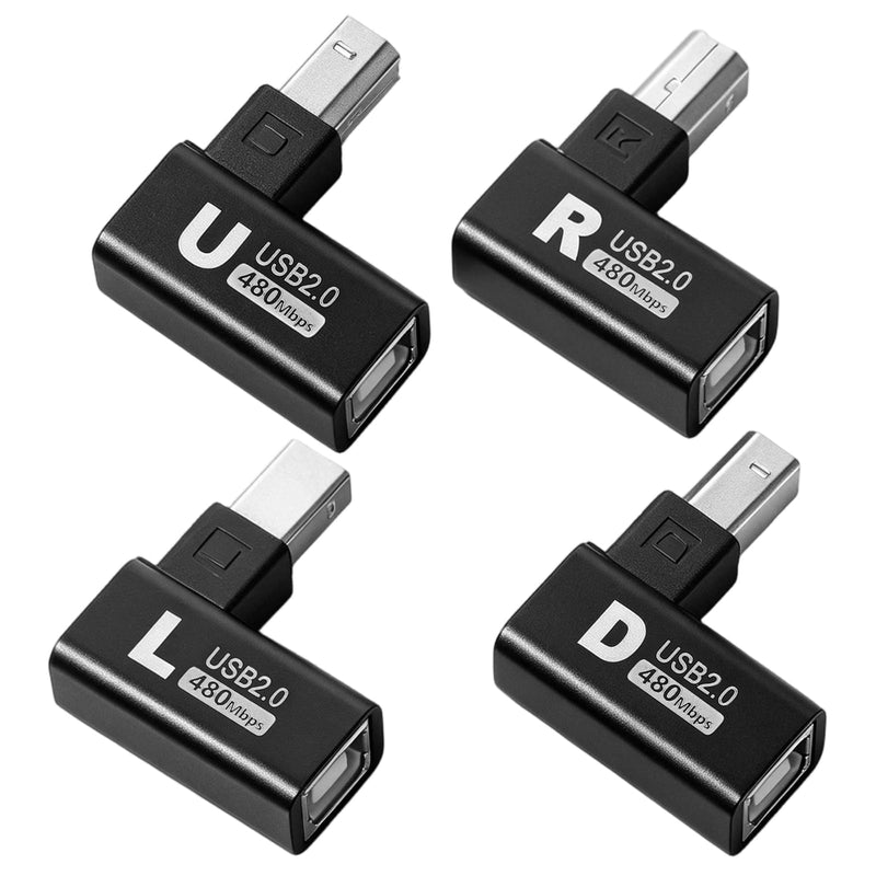 90 Degree USB B Printer Adapter Type-B Male USB 2.0 to Female Extension Adapter 4 Pcs Up+Down+Right+Left Angled Printing and Data Extension Adapters for Printer Scanner