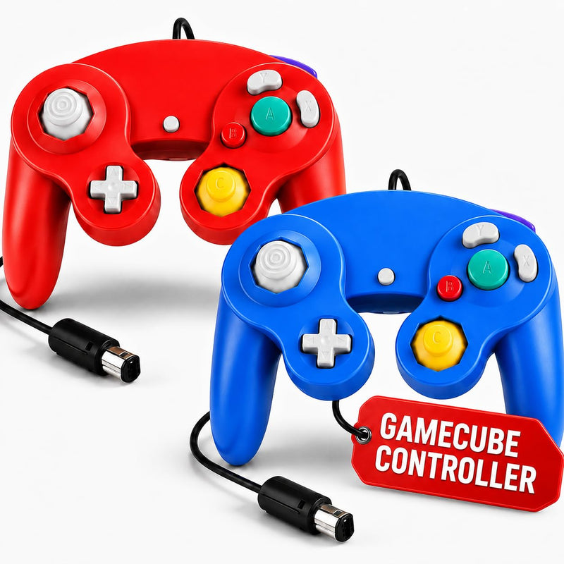 Hopevry 2 Pack Gamecube Controller | Wired Controller for Wii & Gamecube | Red & Blue Wii Classic GameCubes Controller
