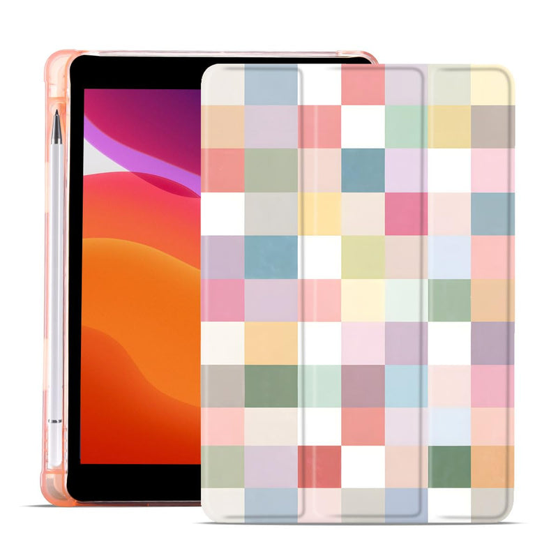 Rainbow Color Checkerboard Case for iPad mini 5/mini 4 7.9 Inch | Cute Design Slim Soft Cover for iPad Mini 5/4 with Pencil Holder | Pink Leather Tablet Shell Trifold Stand Auto Sleep/Wake Rainbow Color Checkerboard