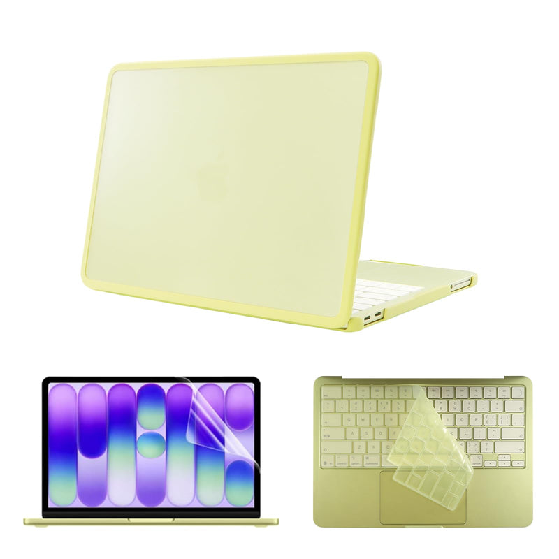 3-Piece Set Protector Case for 2026 MacBook Neo 13 Inch | Matte PC shell with screen protector, matching keyboard cover, thickened edges, vented bottom, and precise snap-on fit Yellow