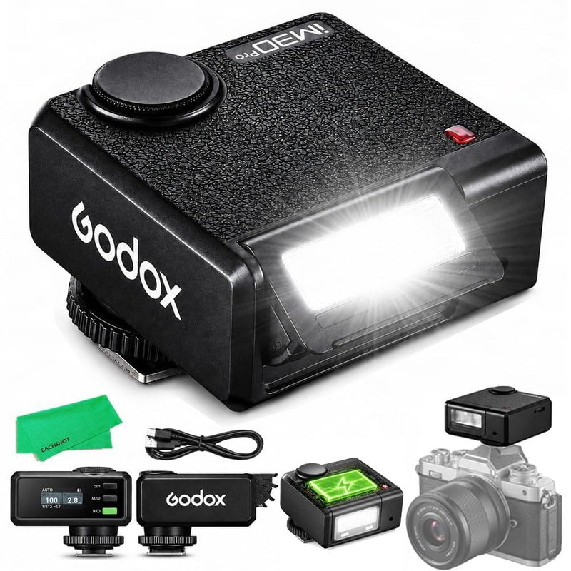 Godox iM30 Pro Mini Flash for Canon/Sony zve10 /Ricohgr3/Nikon/Fuji/Leica | Built-in Battery Tiltable Head Retro Camera Speedlite,Single-Contact Hotshoe, GN15, 1.5s Recycle, AUTO Mode