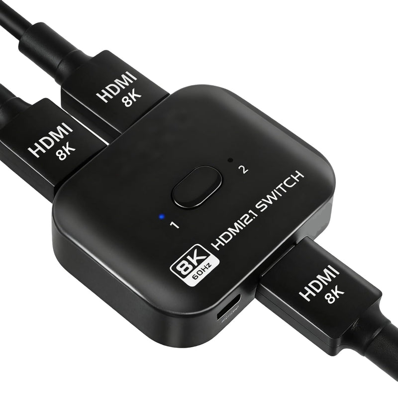 8k@60hz HDMI Switch Splitter 2 in 1 Out, 2x1 Auto Bi-Directional HDMI 2.1 Switcher Selector, Supports 48Gbps HDR HDCP 2.2, Compatible with PS5/PS4, Xbox Series, Fire Stick, Roku, PC, Switch