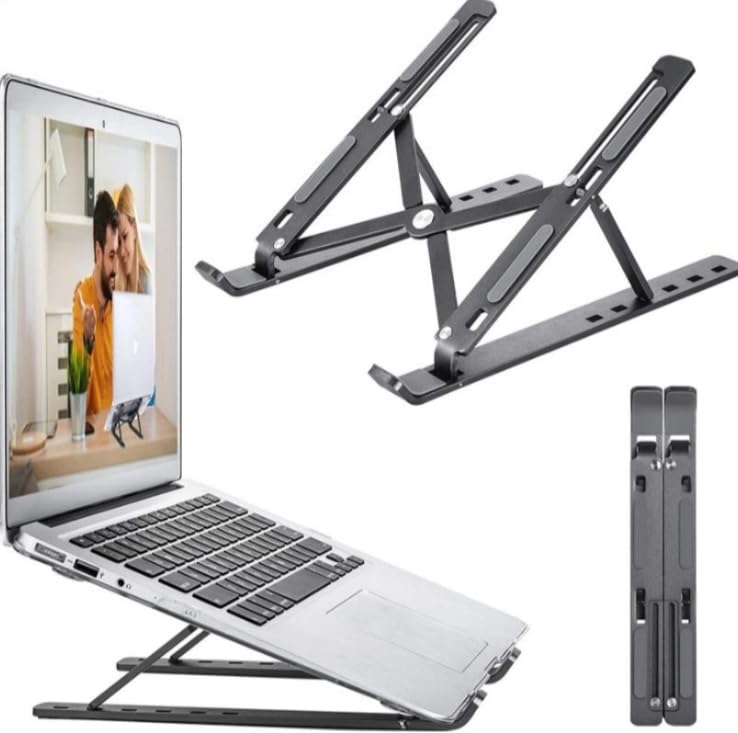 Foldable Tablet Stand, Non-Slip 6-Level Adjustable Laptop Stand Compatible with All Computers and Laptops, (Black) Black