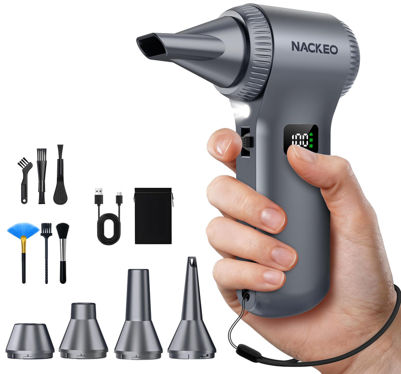 Compressed Air Duster, Cordless Mini Air Blower with Up to 230000 RPM Motor, 100-Speed Adjustable Electric Air Duster with LED Light and Display Screen for PC, Keyboard, Car & Outdoor Use