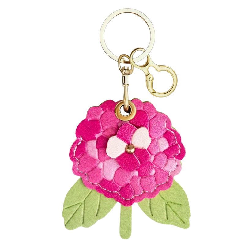 Leather Keychain Case Compatible with AirTag, Shockproof Anti‑Lost Tracker Protective Cover with Key Ring for Daily Use (Red Hydrangea) Red hydrangea