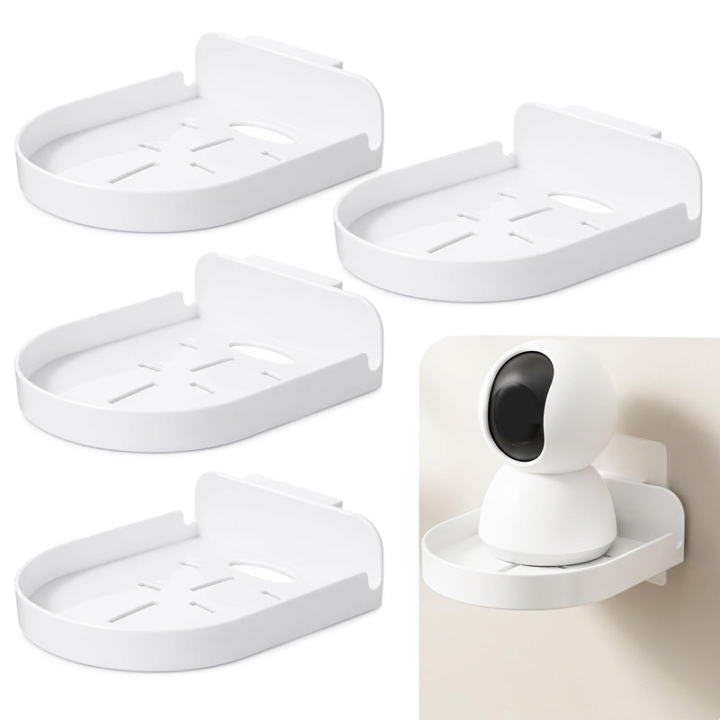 4 Pack Adhesive Security Camera Wall Mount, Universal Monitor Brackets with Cable Clips Self Adhesive Versatile Surveillance Holder Small Wall Shelf for Bedroom Kitchen Living Room White