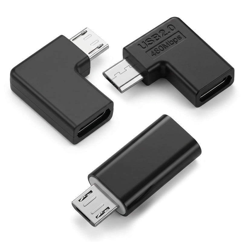 SynHHergyx USB C to Micro USB Adapter 3 Pack USBC to USB Micro Adapter USB-C Type-C Female to USB 2.0 5Pin Male Data Adapters 90 Degree Left & Right Angled Type