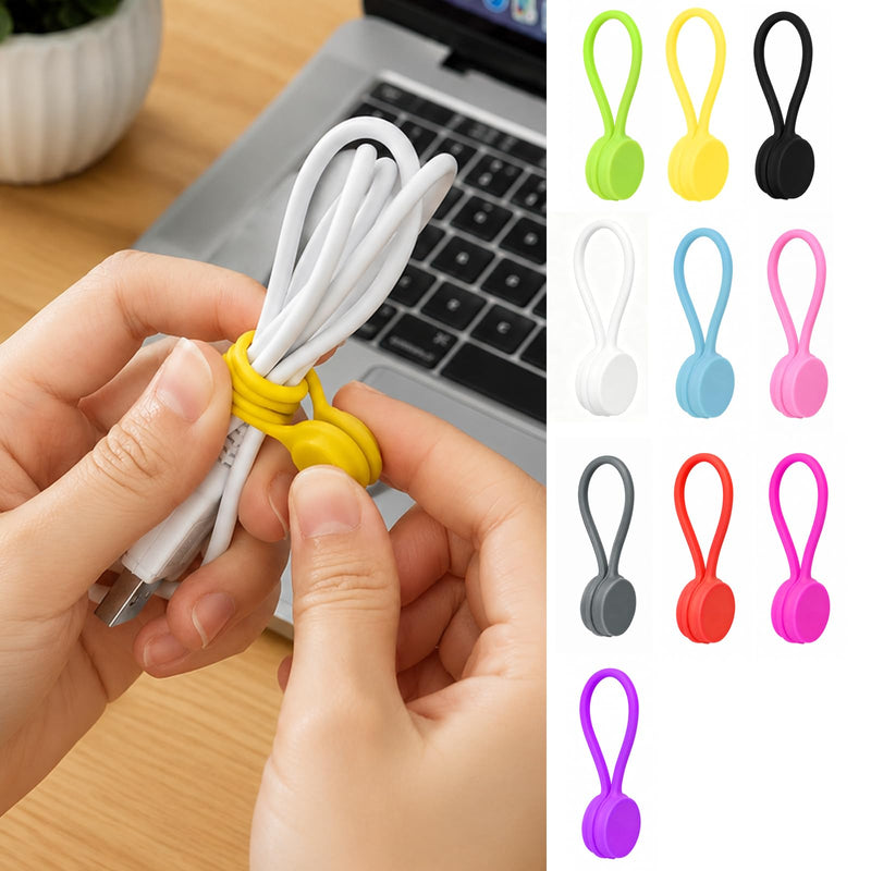 10 pcs Silicone Magnetic Cable Ties Cord Organizer Wire Management Straps For Desk Office Travel Electronics Storage Random 10