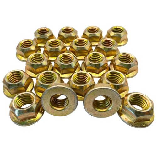 7/16"-14 Grade G All-Metal Flange Top Lock Nuts (20 Pack) – Heavy Duty Yellow Zinc Coarse Thread Locking Fasteners, High Temperature & Vibration Resistant Steel All-Metal Flange Top Lock Nut – 20 Pack