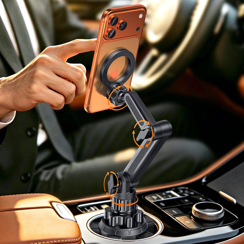 Phone Holders for Your Car, Universal Strong Magnetic Cup Car Phone Mount | Flexible Height, Hands Free, Car Phone Holder with Long and Adjustable Neck for iPhone 17 16 15 14 13 12 Series, Samsung