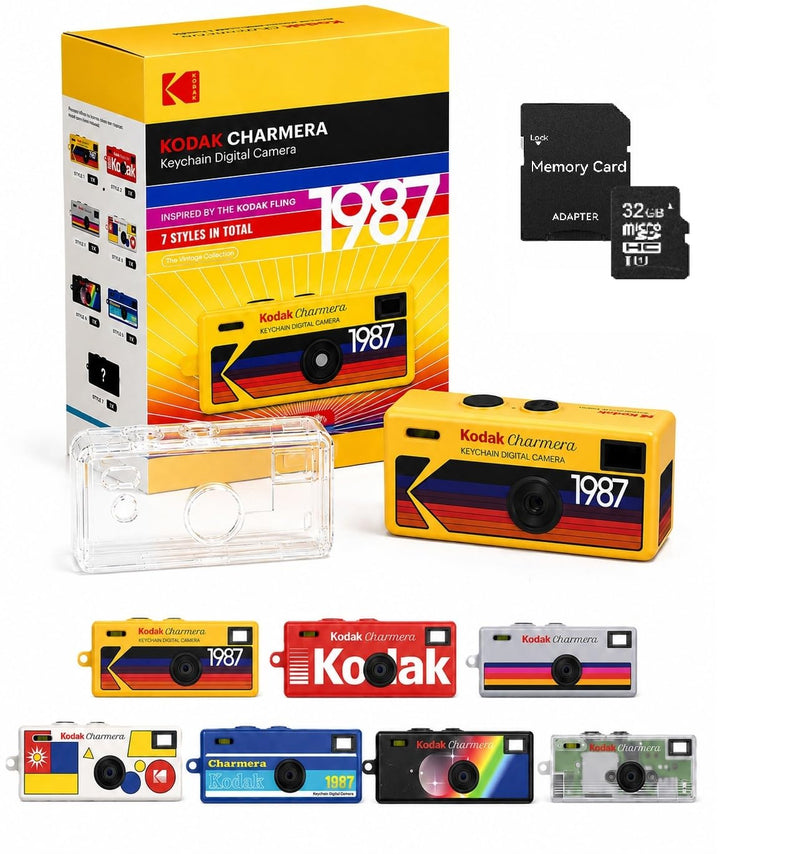 Kodak Charmera Keychain Digital Camera Random Style Blind Box 3 Pack | Bundle includes a Sturdy Tiger Crystal Clear Protective Case, 32GB Micro SD Card, Adapter & Camera Strap