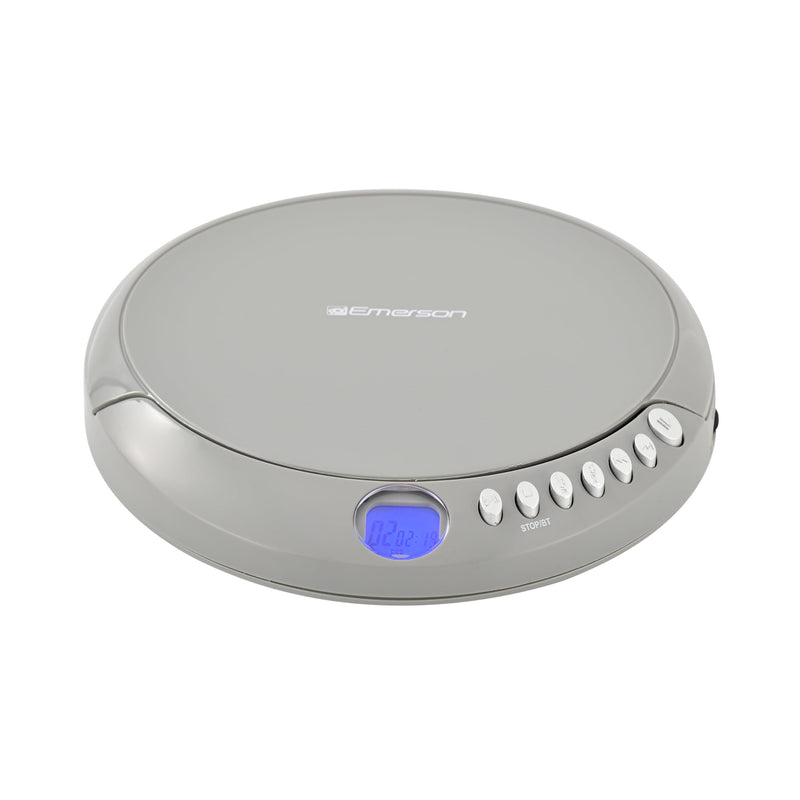 Emerson EPCD-2003 Portable CD Player with FM Radio, Bluetooth 5.3 AudioStream™, 60-Second Anti-Shock, 20-Track Memory, LCD Display, Dual Power (Micro-USB/Battery) & Earphones Included Gray
