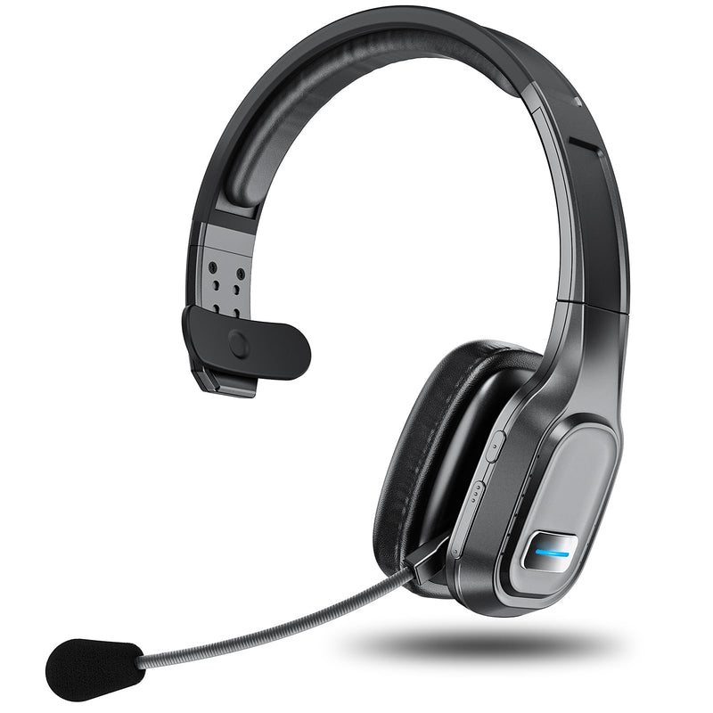 Bluetooth Headset with Mic, 60 Hours Talking Time Single-Ear Wireless Headset, ENC Noise Canceling, One-Touch Mute, Dual-Device Connection for Truck Driver, Office, Call Center, Phone/PC, Black