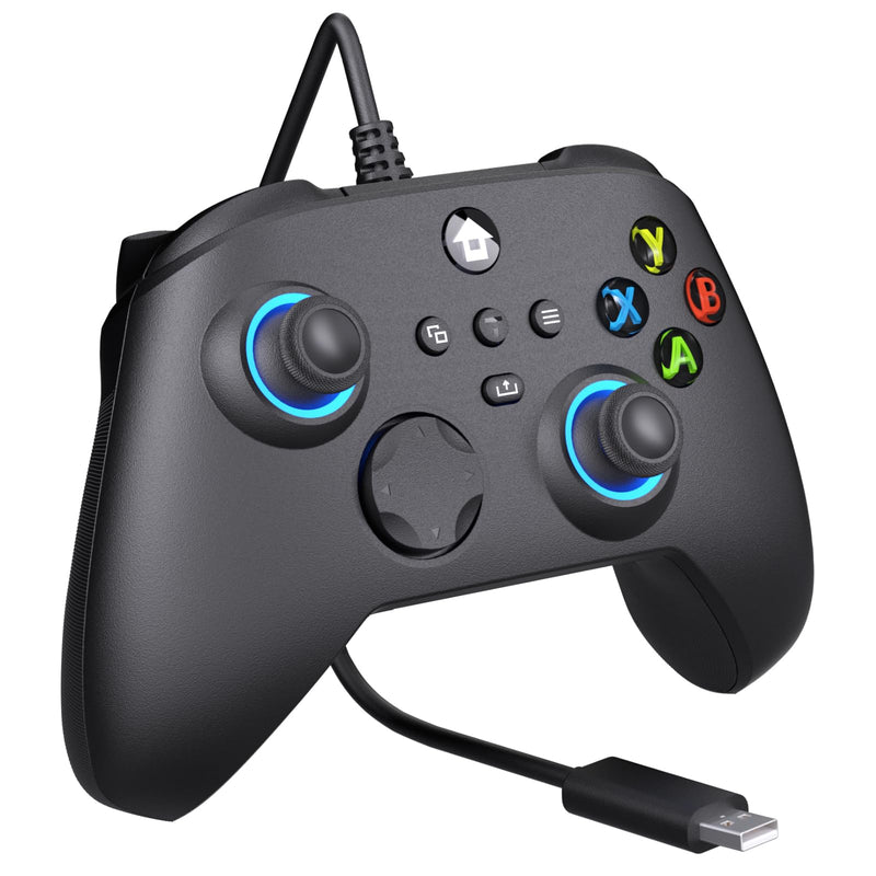 YUYIU Wired RGB Controller for Xbox One, Xbox Series X|S, PC, Steam, iOS | Wired Gaming Controller with Hall Effect Joystick/Trigger, Macro, Turbo, 3.5mm Audio Jack, Vibration (Phantom Black, 7.2FT) Phantom Black