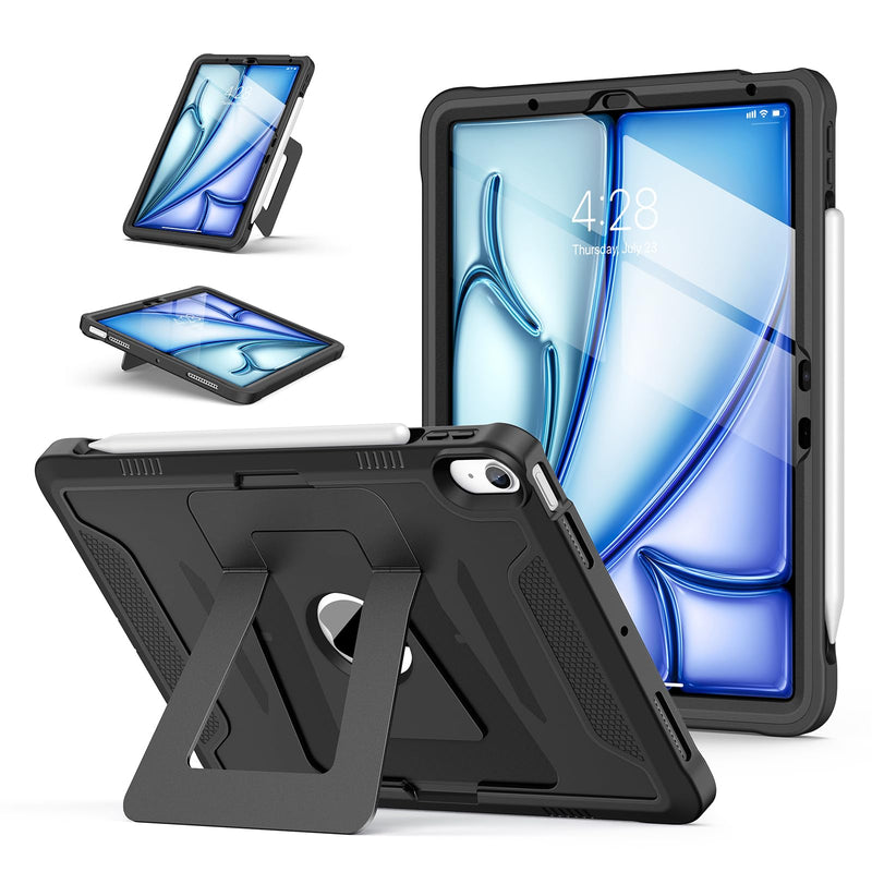 Soke Case for iPad Air 11-inch & iPad Air 5th/4th Generation 10.9-inch | Heavy Duty Protective Cover, Screen Protector, Multi Angle Kickstand, Hard PC Back & Shockproof TPU Bumper, Black