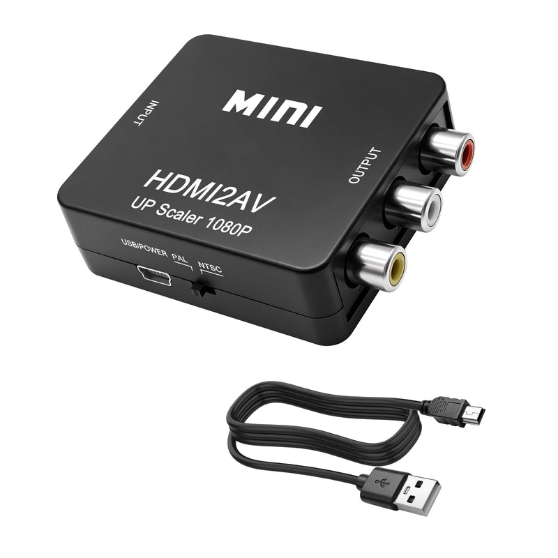 MEIRIYFA HDMI to RCA Converter Supports PAL/NTSC for PC Laptop TV Stick | 1080P Uni-Direction HDMI to AV HD Audio Video Converter (Black)
