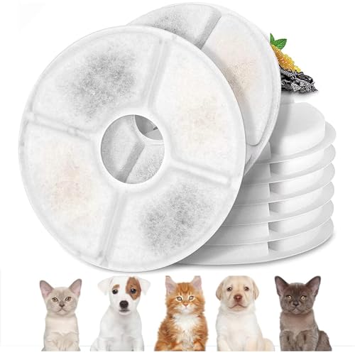 8 Packs Cat Water Fountain Filters Triple Action Replacement Cartridges with Activated Carbon Resin Coconut Shell Cotton for 2-2.5L Pet Water Dispensers for Cats Dogs Drinking