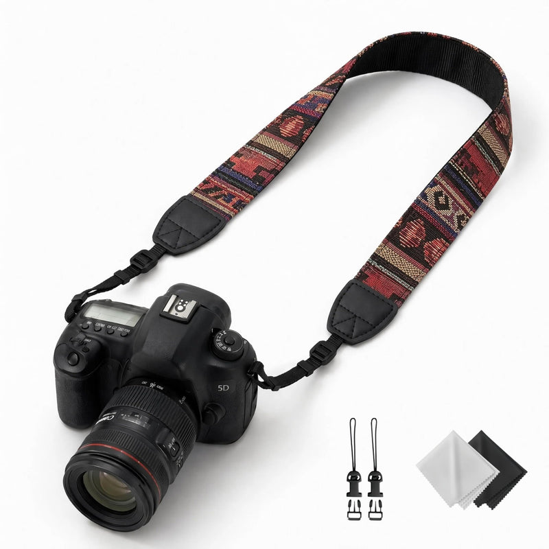 Camera Strap, Premium Cotton Canvas Braided Adjustable Sling Shoulder Neck Belt, For All DSLR Digital Cameras. Bohemia Dark Orange