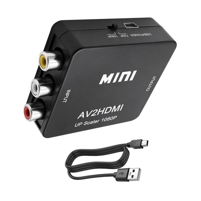 MEIRIYFA RCA to HDMI Converter Adapter with USB Power Cable | 1080P AV to HDMI Adapter Uni-Direction, Support PAL/NTSC, for PC Laptop TV VHS VCR DVD (Black)