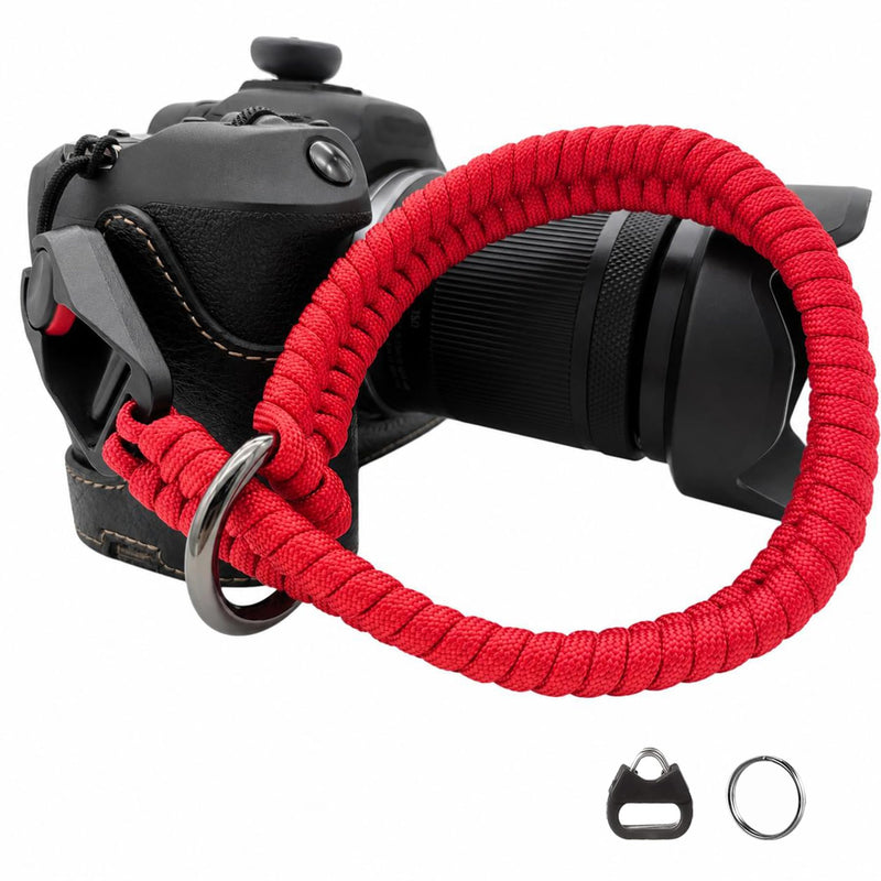 Quick Release Camera Wrist Hand Strap with Safer Connector Split Ring Cap | paracord straps Triangle Split Ring and Plastic Cap Compact SLR DSLR Mirrorless Cameras Red